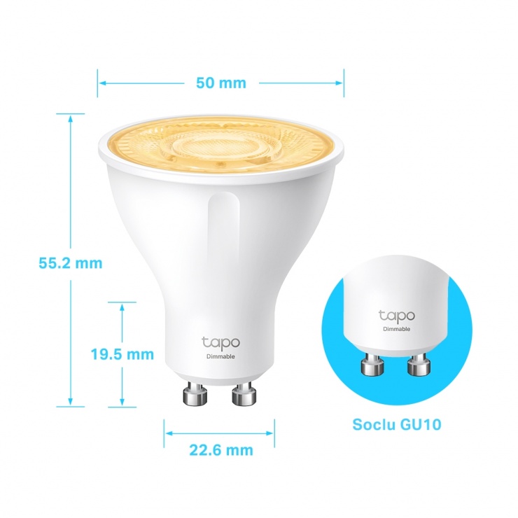 Imagine Bec LED inteligent Wi-Fi Smart GU10 lumina calda/intensitate reglabila, TP-LINK Tapo L610